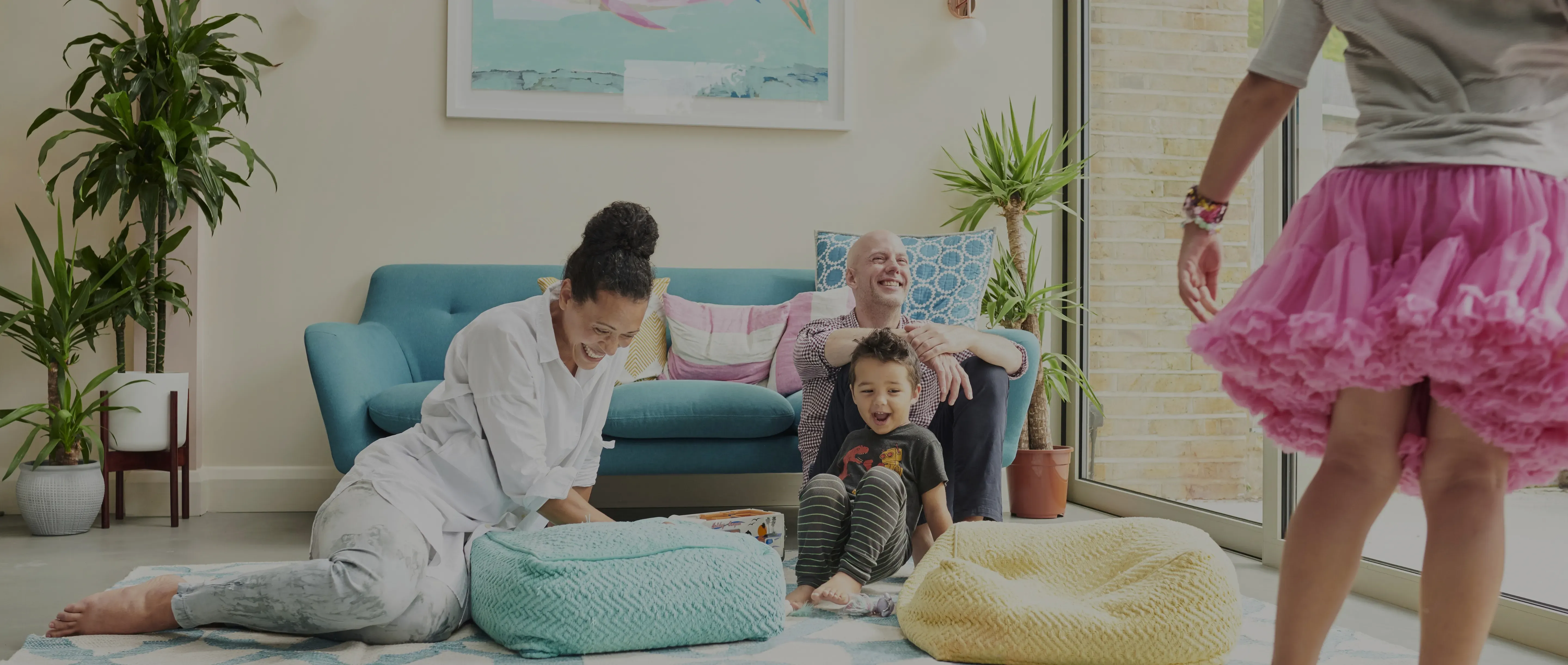 Family together in lounge