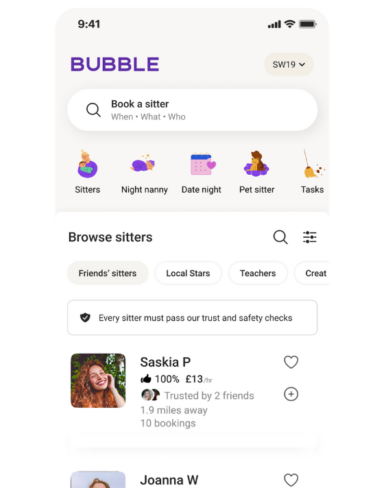 How Bubble works find a sitter